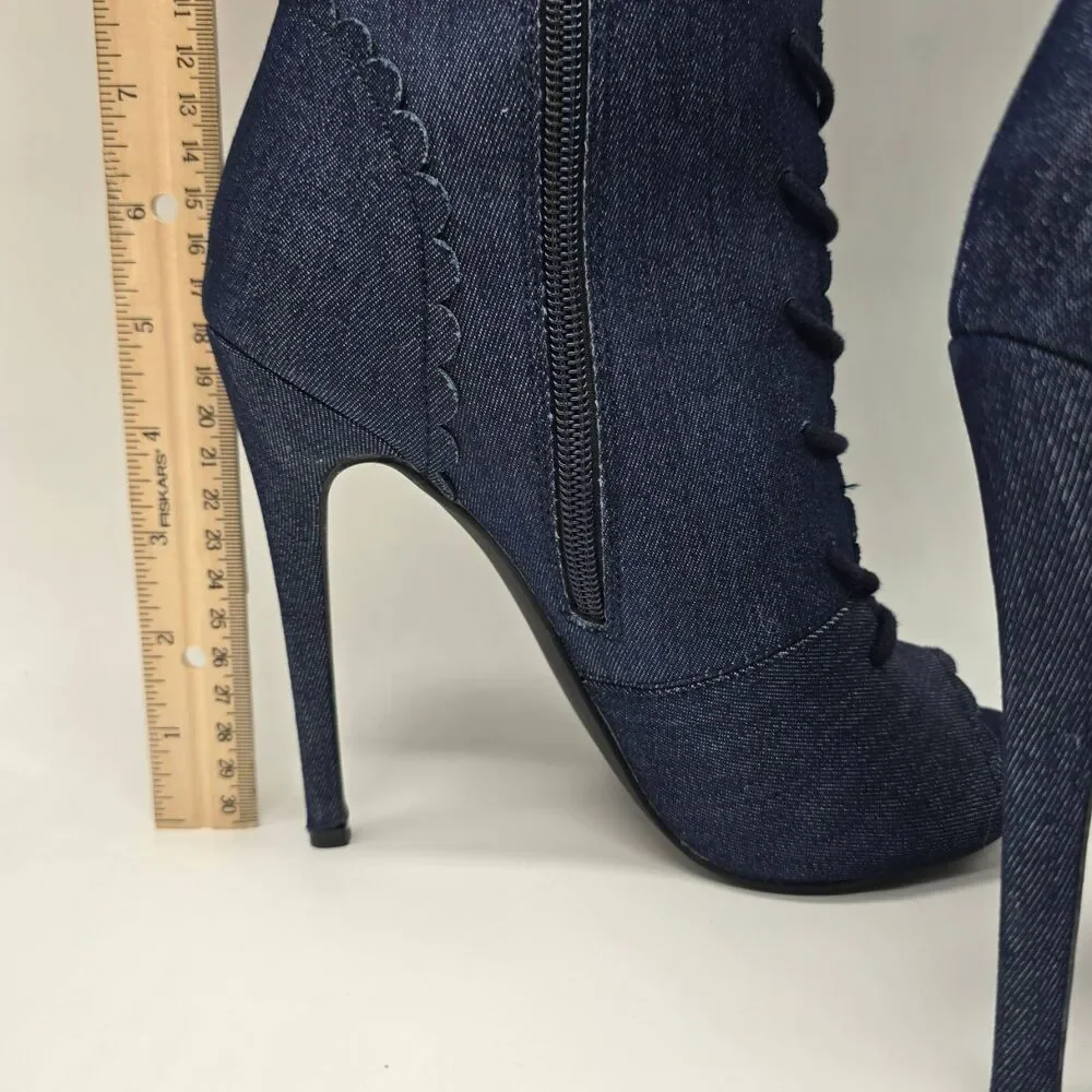 Denim Knee High Boots Size 8.5 | Y2K Festival Statement Heels - Picture 9 of 13